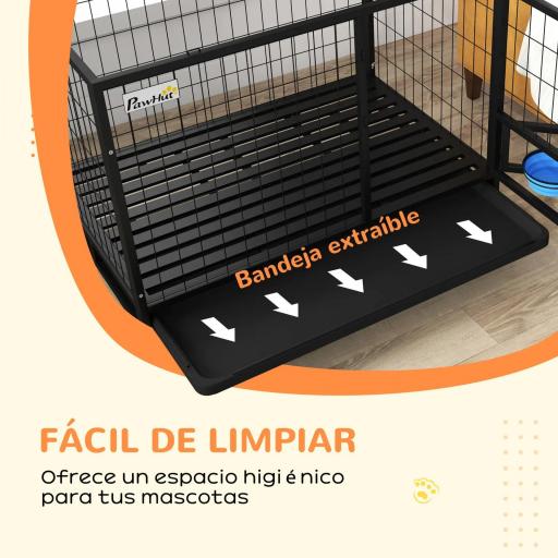 Jaula para Perros Grandes con Soporte de Cuenco Bandeja Extraíble Ruedas y Puerta Doble Desmontable 109x72x79 cm Negro [3]