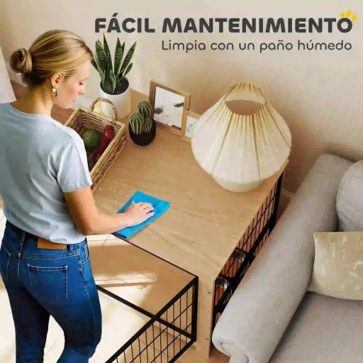 Jaula para Perros Mesa Auxiliar Moderna con 2 Puertas Soporte Giratorio con 2 Tazones 80x60x68 cm Roble [5]