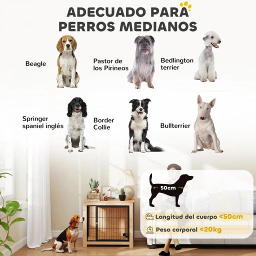 Jaula para Perros Mesa Auxiliar Moderna con 2 Puertas Soporte Giratorio con 2 Tazones 80x60x68 cm Roble [6]
