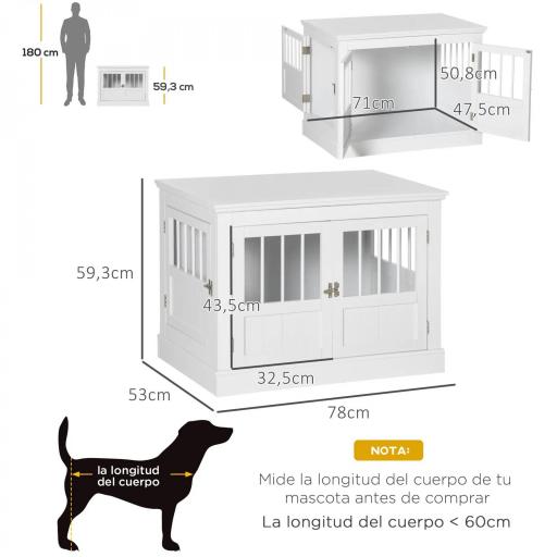 Jaula para Perros Pequeños Mesa Auxiliar Moderna con 3 Puertas Francés con Cierre Magnético 78x53x59,3 cm Blanco [1]