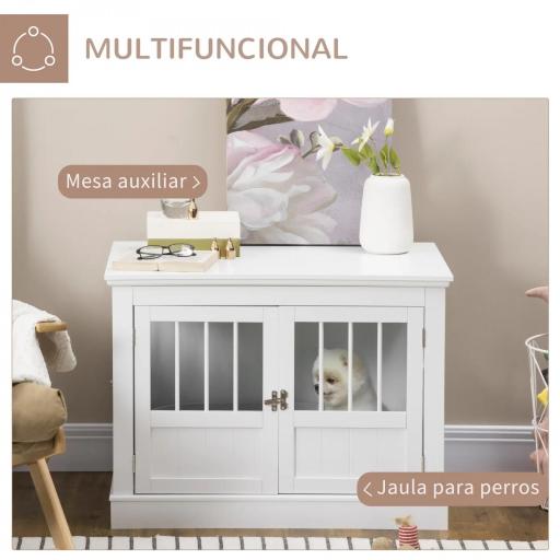 Jaula para Perros Pequeños Mesa Auxiliar Moderna con 3 Puertas Francés con Cierre Magnético 78x53x59,3 cm Blanco [2]