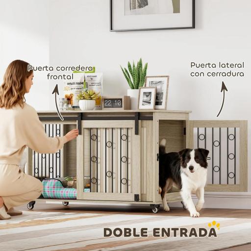 Jaula para Perros Medianos y Grandes Mesa Auxiliar Moderna con 2 Puertas y Cierre 100x56x65 cm Roble [2]