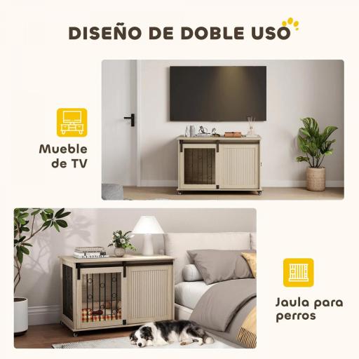 Jaula para Perros Medianos y Grandes Mesa Auxiliar Moderna con 2 Puertas y Cierre 100x56x65 cm Roble [4]