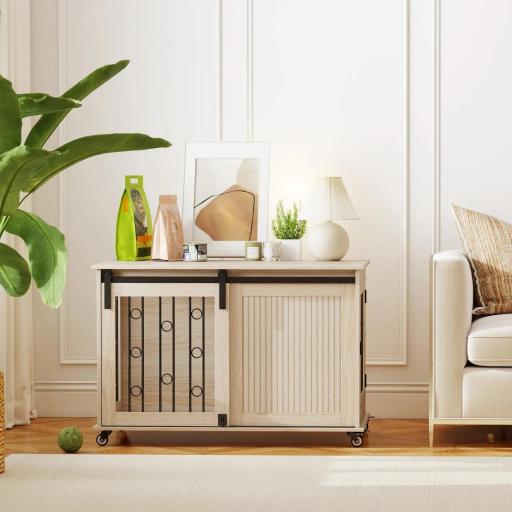 Jaula para Perros Medianos y Grandes Mesa Auxiliar Moderna con 2 Puertas y Cierre 100x56x65 cm Roble [7]