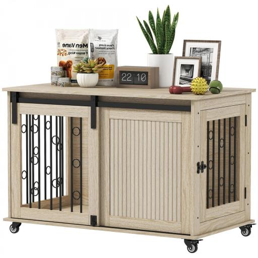Jaula para Perros Medianos y Grandes Mesa Auxiliar Moderna con 2 Puertas y Cierre 100x56x65 cm Roble [9]