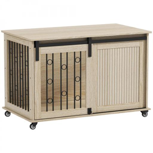 Jaula para Perros Medianos y Grandes Mesa Auxiliar Moderna con 2 Puertas y Cierre 100x56x65 cm Roble [8]