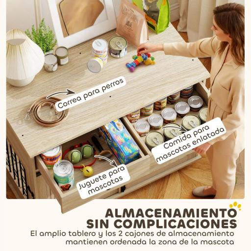 Jaula para Perros Medianos y Grandes Mesa Auxiliar Moderna con 2 Cajones 2 Puertas y Cierre 100x56x81 cm Roble [3]