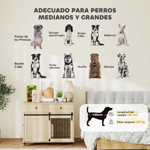 Jaula para Perros Medianos y Grandes Mesa Auxiliar Moderna con 2 Cajones 2 Puertas y Cierre 100x56x81 cm Roble [7]