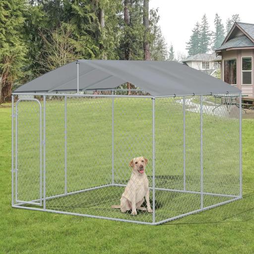 Jaula para Perros de Exterior con Toldo Anti-UV Impermeable y Marco de Acero para Jardín Patio 300x300x234 cm Plata