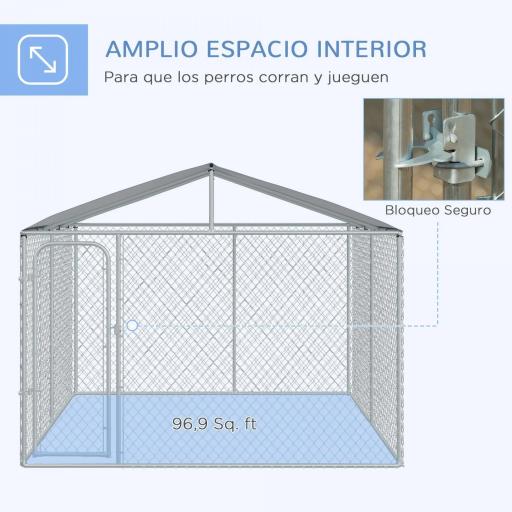 Jaula para Perros de Exterior con Toldo Anti-UV Impermeable y Marco de Acero para Jardín Patio 300x300x234 cm Plata [2]