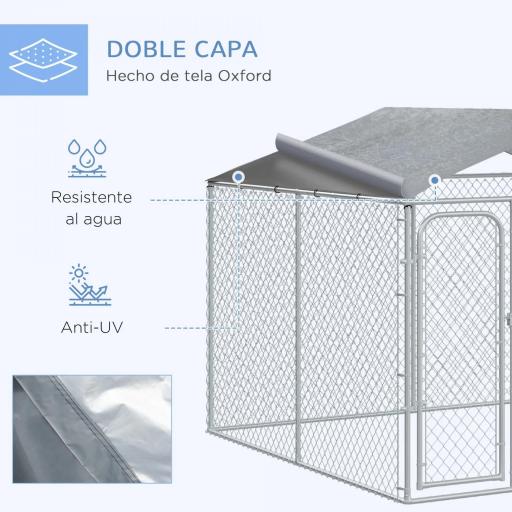 Jaula para Perros de Exterior con Toldo Anti-UV Impermeable y Marco de Acero para Jardín Patio 300x300x234 cm Plata [3]