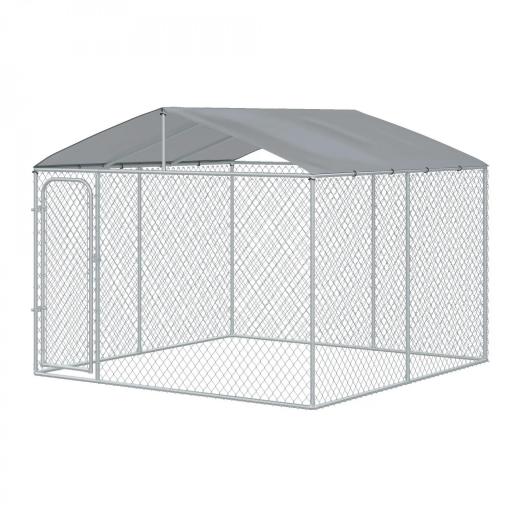 Jaula para Perros de Exterior con Toldo Anti-UV Impermeable y Marco de Acero para Jardín Patio 300x300x234 cm Plata [9]