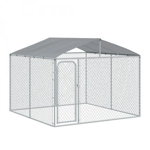 Jaula para Perros de Exterior con Toldo Anti-UV Impermeable y Marco de Acero para Jardín Patio 300x300x234 cm Plata [8]