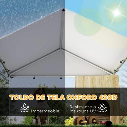 Perrera de Acero Galvanizado con Toldo Resistente y Estación de Alimentación para Perros 200x200x154 cm Plata [6]