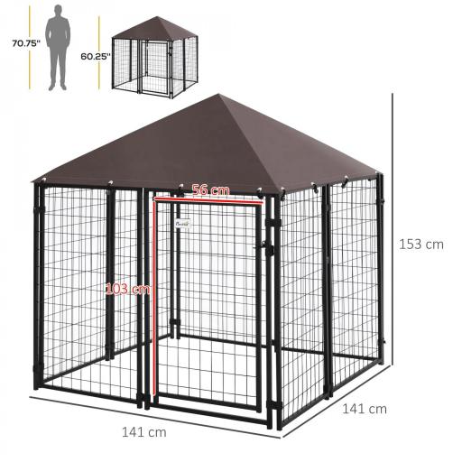 Perrera de Exterior con Toldo para Mascotas con Malla de Metal y Puerta con Cerradura 141x141x153 cm Negro [1]