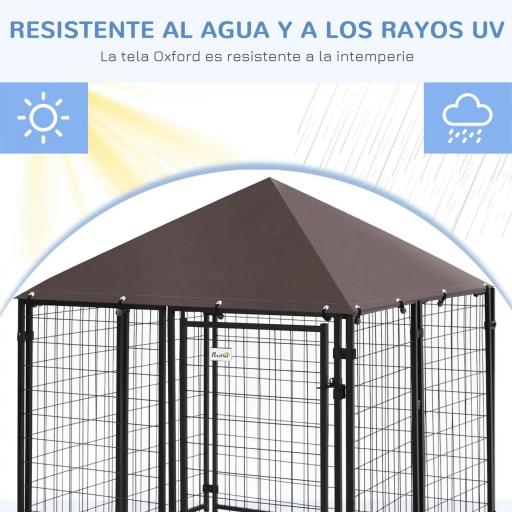 Perrera de Exterior con Toldo para Mascotas con Malla de Metal y Puerta con Cerradura 141x141x153 cm Negro [5]