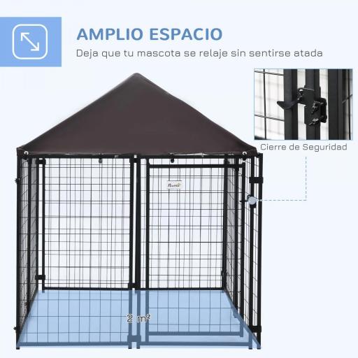 Perrera de Exterior con Toldo para Mascotas con Malla de Metal y Puerta con Cerradura 141x141x153 cm Negro [3]