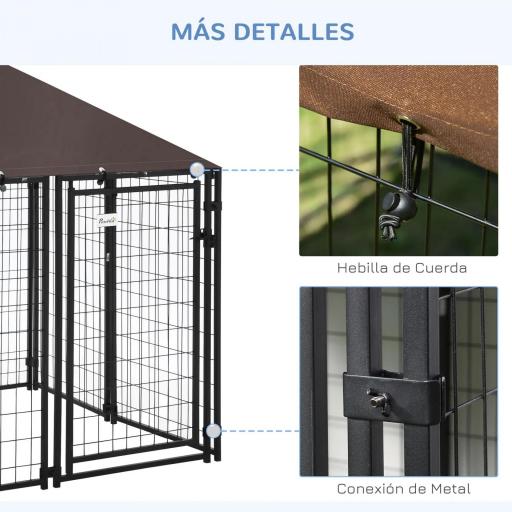 Perrera de Exterior con Toldo para Mascotas con Malla de Metal y Puerta con Cerradura 141x141x153 cm Negro [2]