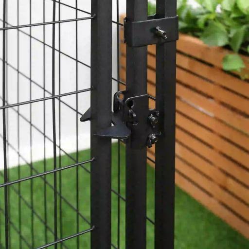 Perrera de Exterior con Toldo para Mascotas con Malla de Metal y Puerta con Cerradura 141x141x153 cm Negro [7]
