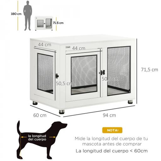 Jaula para Perros Medianos de Interior Mesa Auxiliar con 2 Puertas con Pestillo y Cojín 94x60x71,5 cm Blanco [1]