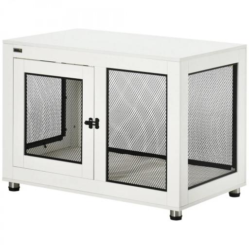 Jaula para Perros Medianos de Interior Mesa Auxiliar con 2 Puertas con Pestillo y Cojín 94x60x71,5 cm Blanco [8]