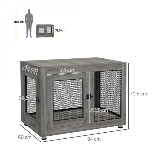 Jaula para Perros Grandes de Interior Mesa Auxiliar con 2 Puertas con Pestillo y Cojín 94x60x71,5 cm Gris [1]