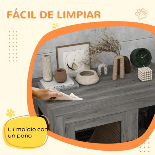Jaula para Perros Grandes de Interior Mesa Auxiliar con 2 Puertas con Pestillo y Cojín 94x60x71,5 cm Gris [4]