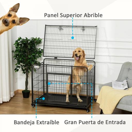 Jaula para Perros Plegable de Metal Jaula para Perros Grandes 109,5x71x78 cm con Ruedas y Frenos Bandeja Extraíble y Puerta con Pestillos para Golden Retriver Labrador Gris Oscuro [3]