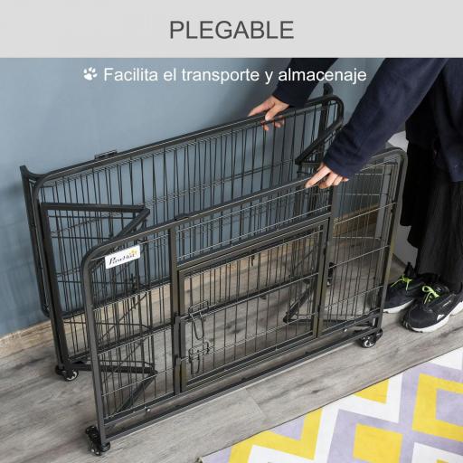 Jaula para Perros Plegable de Metal Jaula para Perros Grandes 109,5x71x78 cm con Ruedas y Frenos Bandeja Extraíble y Puerta con Pestillos para Golden Retriver Labrador Gris Oscuro [4]