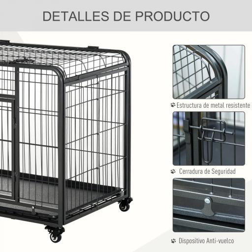 Jaula para Perros Plegable de Metal Jaula para Perros Grandes 109,5x71x78 cm con Ruedas y Frenos Bandeja Extraíble y Puerta con Pestillos para Golden Retriver Labrador Gris Oscuro [5]