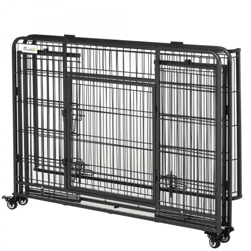 Jaula para Perros Plegable de Metal Jaula para Perros Grandes 109,5x71x78 cm con Ruedas y Frenos Bandeja Extraíble y Puerta con Pestillos para Golden Retriver Labrador Gris Oscuro [9]