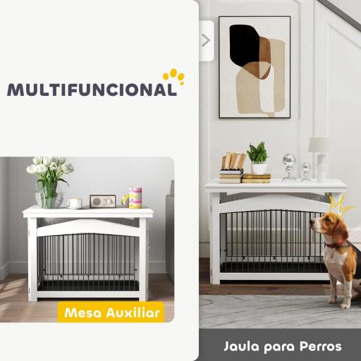 Jaula para Perros Medianos 3 en 1 con Puerta Tapa Superior Desmontable y Bandeja Extraíble 82,5x57,5x59,5 cm Blanco [4]