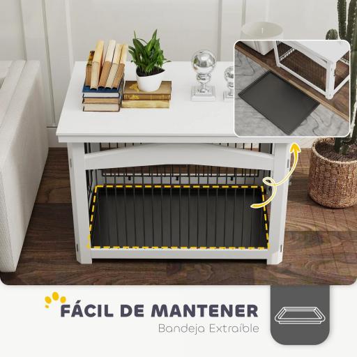 Jaula para Perros Medianos 3 en 1 con Puerta Tapa Superior Desmontable y Bandeja Extraíble 82,5x57,5x59,5 cm Blanco [5]