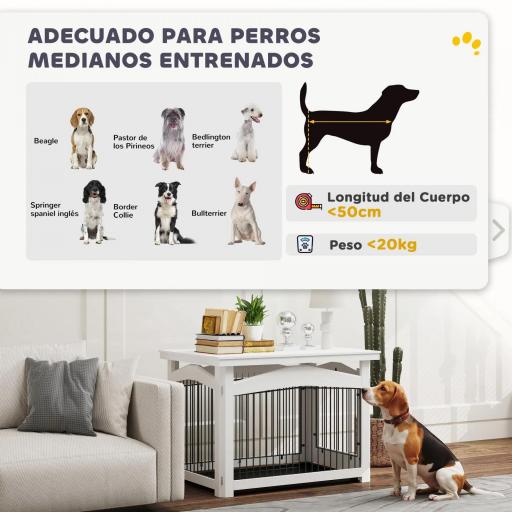 Jaula para Perros Medianos 3 en 1 con Puerta Tapa Superior Desmontable y Bandeja Extraíble 82,5x57,5x59,5 cm Blanco [6]
