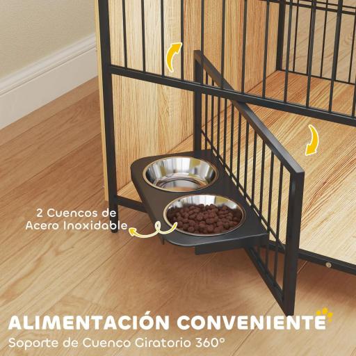Jaula para Perros Mesa Auxiliar Moderna con Soporte Giratorio con 2 Tazones y 2 Puertas 80x56x76,5 cm Roble [3]