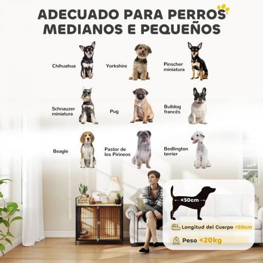 Jaula para Perros Mesa Auxiliar Moderna con Soporte Giratorio con 2 Tazones y 2 Puertas 80x56x76,5 cm Roble [5]