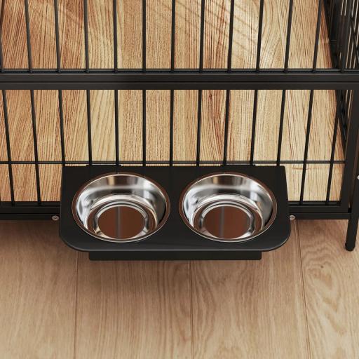 Jaula para Perros Mesa Auxiliar Moderna con Soporte Giratorio con 2 Tazones y 2 Puertas 80x56x76,5 cm Roble [7]