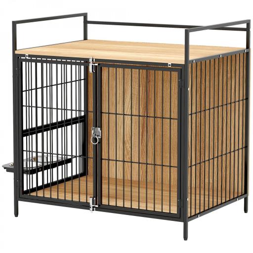 Jaula para Perros Mesa Auxiliar Moderna con Soporte Giratorio con 2 Tazones y 2 Puertas 80x56x76,5 cm Roble [9]