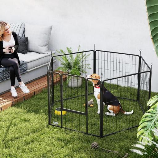 Parque para Perros de 6 Paneles de 80 cm de Altura con Puerta para Interior y Exterior Negro