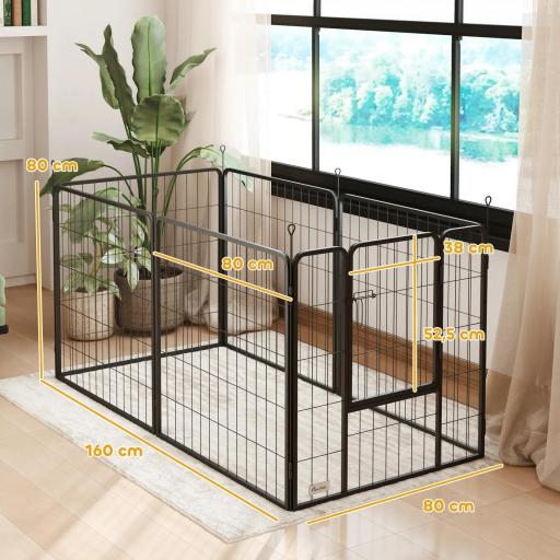 Parque para Perros de 6 Paneles de 80 cm de Altura con Puerta para Interior y Exterior Negro [1]