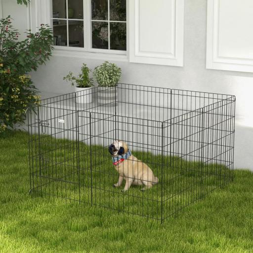 Corralito para Perros de 8 Paneles 76x61 cm Forma Personalizada con Puerta y Doble Cerradura para Jardín Patio Negro
