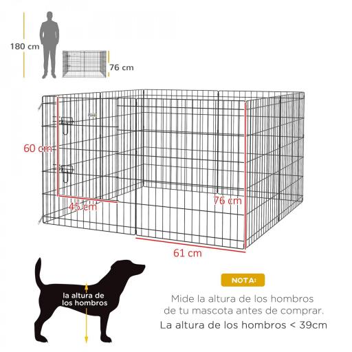 Corralito para Perros de 8 Paneles 76x61 cm Forma Personalizada con Puerta y Doble Cerradura para Jardín Patio Negro [1]