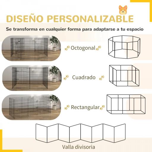 Corralito para Perros de 8 Paneles 76x61 cm Forma Personalizada con Puerta y Doble Cerradura para Jardín Patio Negro [6]