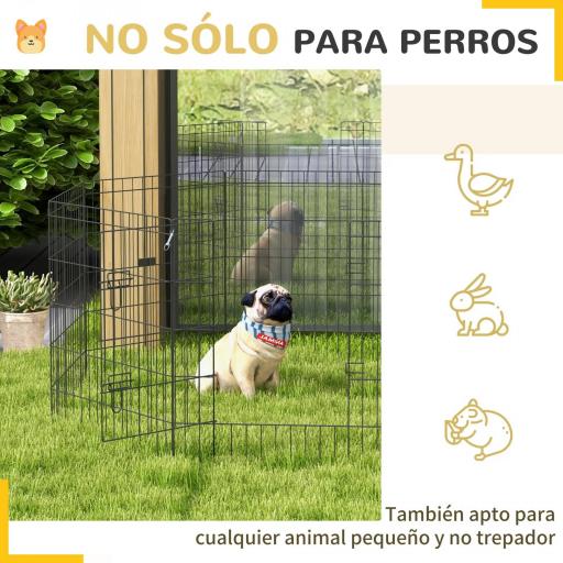 Corralito para Perros de 8 Paneles 76x61 cm Forma Personalizada con Puerta y Doble Cerradura para Jardín Patio Negro [4]