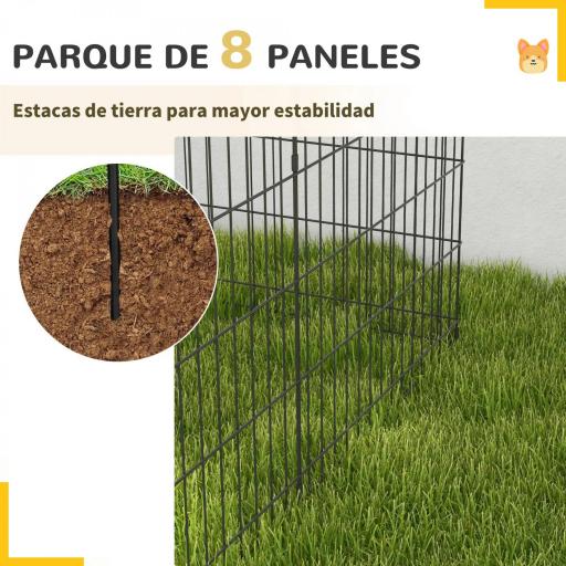 Corralito para Perros de 8 Paneles 76x61 cm Forma Personalizada con Puerta y Doble Cerradura para Jardín Patio Negro [5]