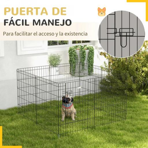 Corralito para Perros de 8 Paneles 76x61 cm Forma Personalizada con Puerta y Doble Cerradura para Jardín Patio Negro [3]