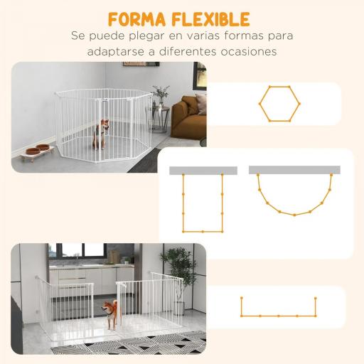 Corralito para Mascotas de 8 Paneles 64x90 cm con Doble Cerradura Función de Bloqueo Auxiliar y Forma Bricolaje Blanco [2]