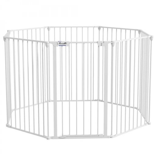 Corralito para Mascotas de 8 Paneles 64x90 cm con Doble Cerradura Función de Bloqueo Auxiliar y Forma Bricolaje Blanco [9]