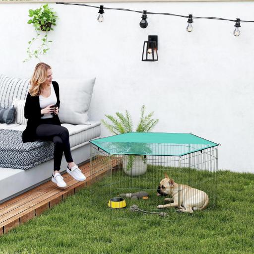 Parque de Juegos para Perros 6 Paneles 59x60 cm Plegables Empalme libre Valla Metálica para Mascotas con Puerta con Pestillo y Toldo Superior para Jardín Patio Exterior Plata