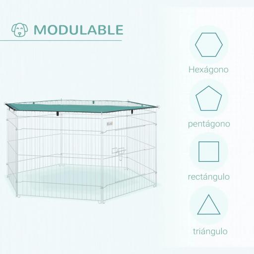 Parque de Juegos para Perros 6 Paneles 59x60 cm Plegables Empalme libre Valla Metálica para Mascotas con Puerta con Pestillo y Toldo Superior para Jardín Patio Exterior Plata [2]